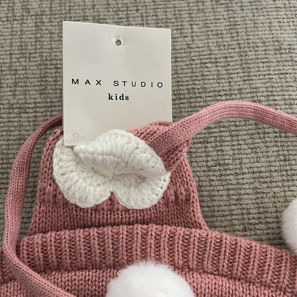 Max Studio Blush Knit Hat with White Pom-Poms - Picture 6 of 6